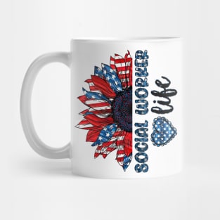 Social Worker Life American Flag Sunflower Independence Day Mug